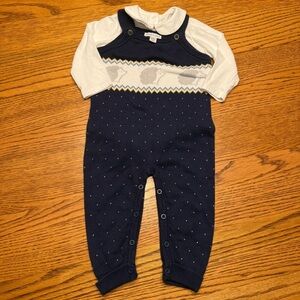 Like New Janie and Jack Navy and White Collared Top Hedgehog print 6-12M